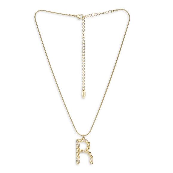 NEW ETTIKA REVOLVE 18K Goldplated Twisted Crystal Initial Pendant Necklace R - Picture 1 of 4